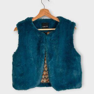 High End Elmas Phil Faux Fur Vest MEDIUM Teal Made in Italy EUC